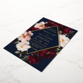 Dark Moody Burgundy Blush Navy Blue Floral Wedding 箔招待状 (回転した状態)