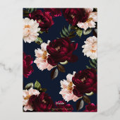 Dark Moody Burgundy Blush Navy Blue Floral Wedding 箔招待状 (裏面)