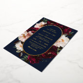 Dark Moody Burgundy Blush Navy Blue Floral Wedding 箔招待状 (回転した状態)