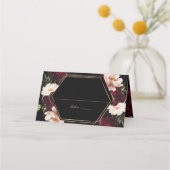 Dark Moody Burgundy Blush Peonies Floral Wedding プレイスカード (裏面)