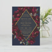Dark Moody Burgundy Navy Blue Floral Wedding 招待状 (スタンド正面)