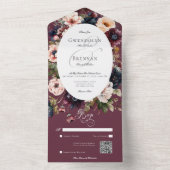 Dark Moody Burgundy OvalフローラフレームQRコード オールインワン招待状 (内側)