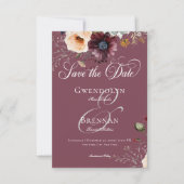 Dark Moody Burgundy Ovalフローラフレ結婚ーム救 セーブザデート (正面)