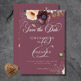 Dark Moody Burgundy Ovalフローラフレ結婚ーム救 セーブザデート