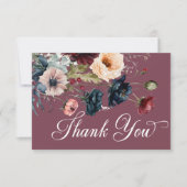 Dark Moody Burgundy Ovalフローラ結婚フレーム サンキューカード (正面)