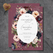 Dark Moody Burgundy Ovalフローラ結婚フレーム 招待状