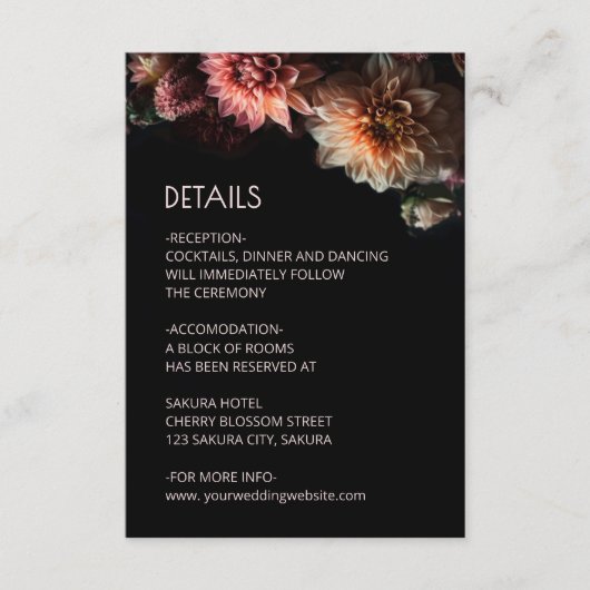 Dark Moody Chrysanthemum Flowers エンクロージャーカード (正面)