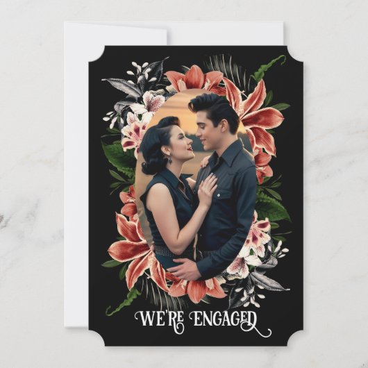 Dark Moody Engagement Announcement Custom Photo 招待状 (正面)