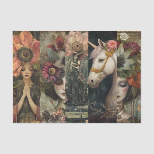 Dark Moody Fantasy Garden Collage Decoupage 薄葉紙 (正面)