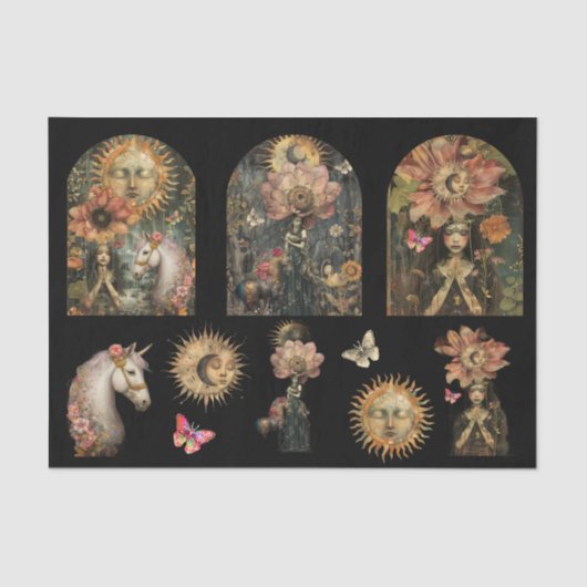 Dark Moody Fantasy Garden Girls Decoupage 薄葉紙 (正面)