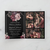 Dark Moody Floral Frame Black QR Code Wedding 招待状 (内部)