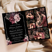 Dark Moody Floral Frame Black QR Code Wedding 招待状
