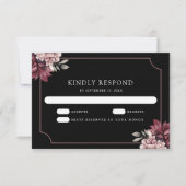 Dark Moody Floral Frame Black Wedding 出欠カード (正面)