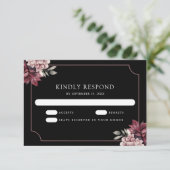 Dark Moody Floral Frame Black Wedding 出欠カード (スタンド正面)