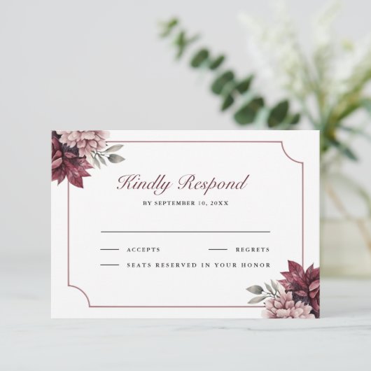 Dark Moody Floral Frame Wedding RSVP Card (スタンド正面)