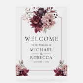Dark Moody Floral Frame Wedding Welcome アクリルサイン (正面)