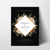 Dark Moody Floral & Gold Frame QR Code Wedding 招待状