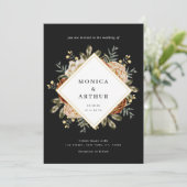 Dark Moody Floral & Gold Frame QR Code Wedding 招待状 (スタンド正面)