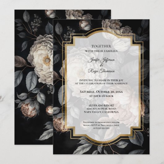 Dark moody flowers Photo Gothic wedding Invitation 招待状 (正面/裏面)
