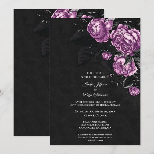 Dark moody flowers Photo Gothic wedding Invitation 招待状 (正面/裏面)