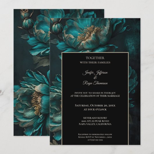 Dark moody flowers Photo Gothic wedding Invitation 招待状 (正面/裏面)