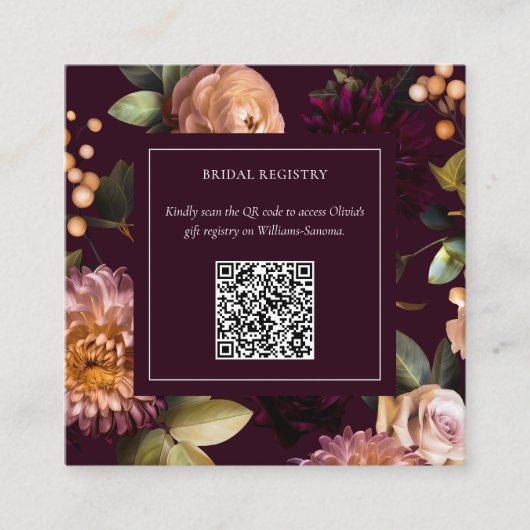 Dark Moody Gothic Floral Bridal Shower QR Code  エンクロージャーカード (正面)
