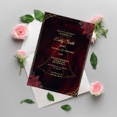 Dark Moody Gothic Red Roses Elegant Bridal Shower 招待状