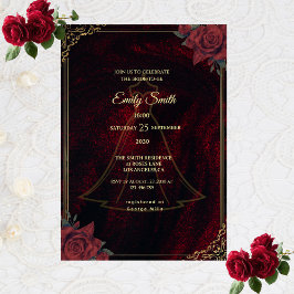 Dark Moody Gothic Red Roses Elegant Bridal Shower 招待状