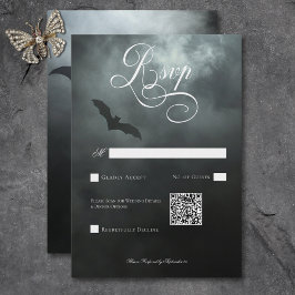 Dark Moody Midnightこうもり&フォグ結婚のQRコード 出欠カード