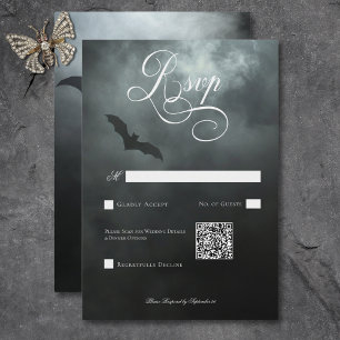 Dark Moody Midnightこうもり&フォグ結婚のQRコード 出欠カード