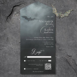 Dark Moody Midnightこうもり&フォグQRコー結婚ド オールインワン招待状