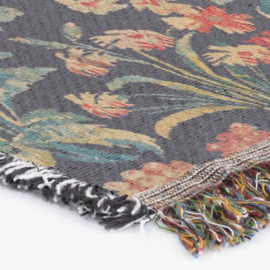 Dark Moody Midnight Forest Floral Botanical スローブランケット (コーナー)