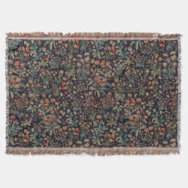 Dark Moody Midnight Forest Floral Botanical スローブランケット