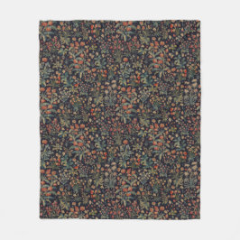 Dark Moody Midnight Forest Floral Botanical フリースブランケット