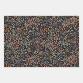 Dark Moody Midnight Forest Floral Botanical ラッピングペーパーシート