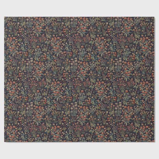 Dark Moody Midnight Forest Floral Botanical ラッピングペーパー (フラット)