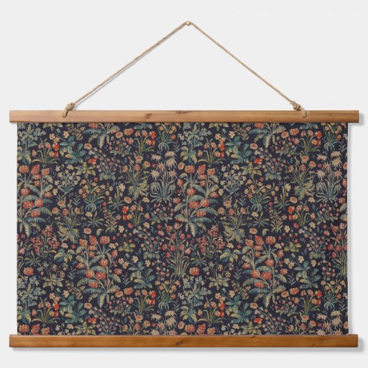 Dark Moody Midnight Forest Floral Botanical 吊り下げ型タペストリー (正面)