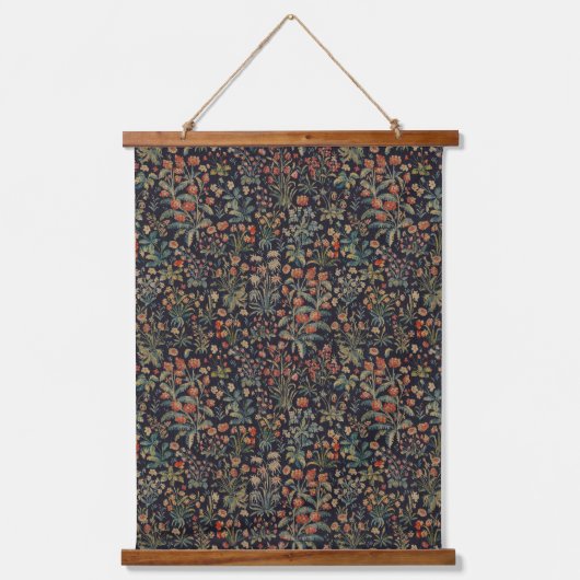 Dark Moody Midnight Forest Floral Botanical 吊り下げ型タペストリー (正面)