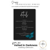 Dark Moody Minimal Teal Moth Wedding Details エンクロージャーカード