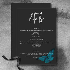 Dark Moody Minimal Teal Moth Wedding Details エンクロージャーカード