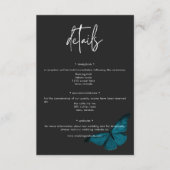 Dark Moody Minimal Teal Moth Wedding Details エンクロージャーカード (正面)