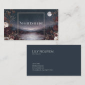 Dark Moody Night Sky Full Moon Botanical Lake 名刺 (正面/裏面)