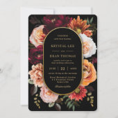 Dark Moody Orange Rust Burgundy Floral Wedding 招待状 (正面)