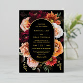 Dark Moody Orange Rust Burgundy Floral Wedding 箔招待状 (立ち正面)
