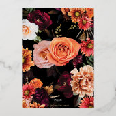 Dark Moody Orange Rust Burgundy Floral Wedding 箔招待状 (裏面)