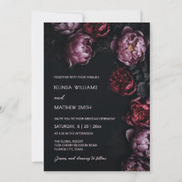 Dark Moody Peony Flowers Wedding Invitation 招待状