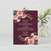 Dark moody pink and red roses burgundy wedding エンクロージャーカード (スタンド正面)