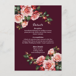 Dark moody pink and red roses burgundy wedding エンクロージャーカード
