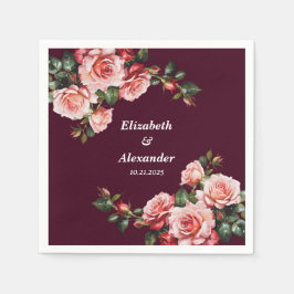 Dark moody pink and red roses burgundy wedding  スタンダードカクテルナプキン