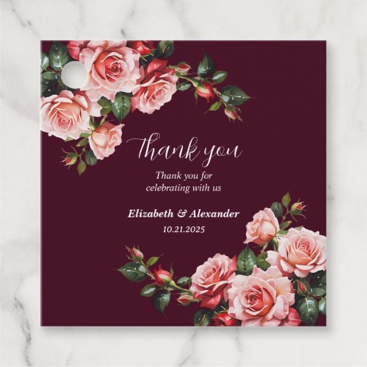 Dark moody pink and red roses burgundy wedding フェイバータグ (正面)